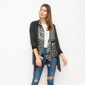 NWT Mix Media Print Open Front Cardigan